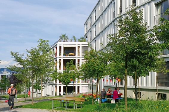 Vielfältig gestalteter Freiraum im Quartier Friesenberg in der Stadt Zürich. Bild: Martin Obrist 